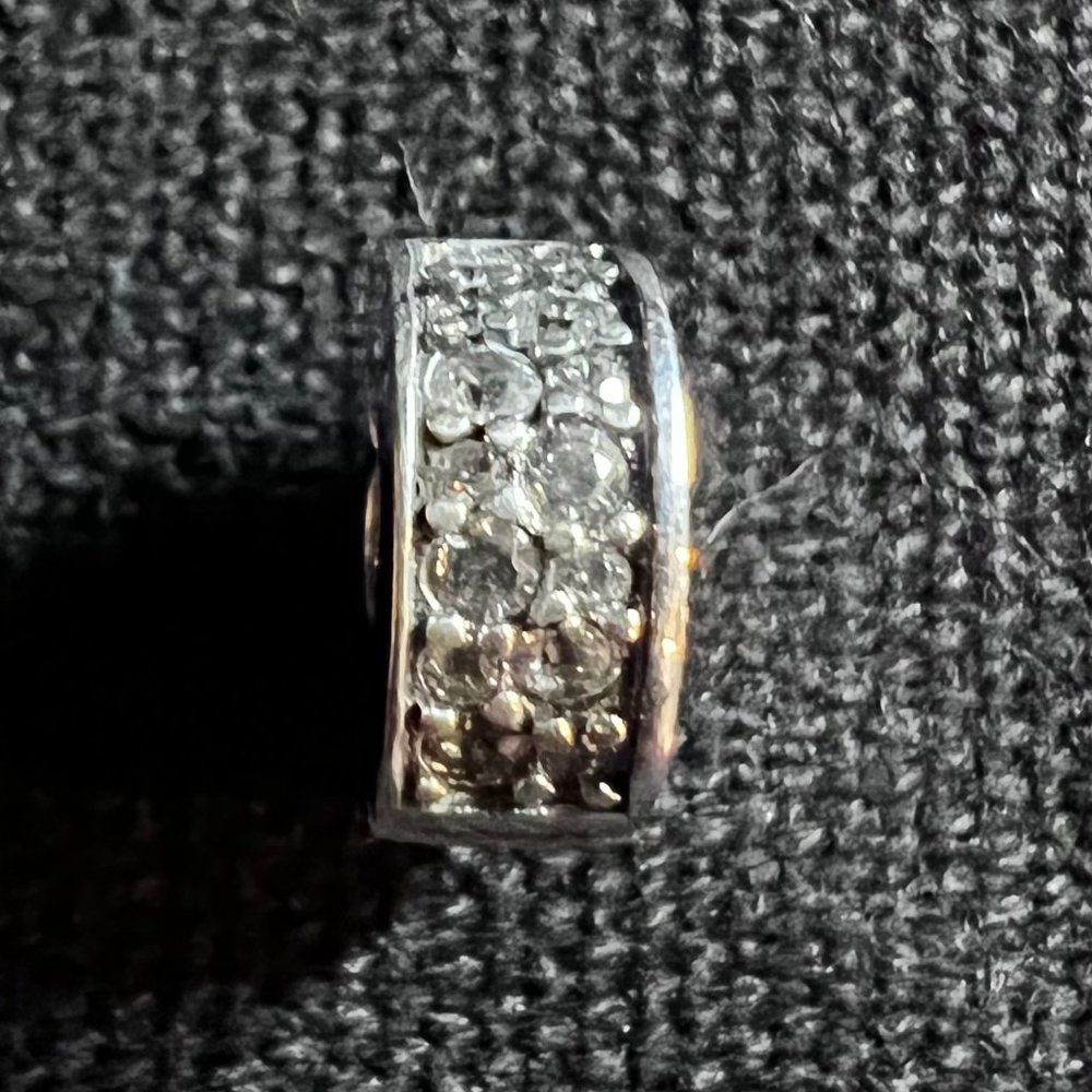 Pandora bracelet clips (set of 2), silver, clear pave stones.